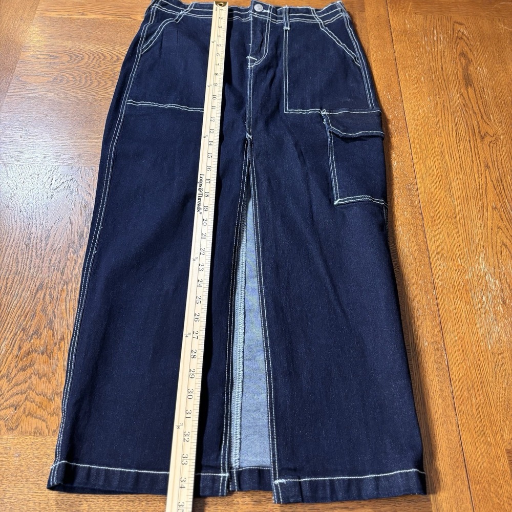 True Religion Demin Maxi Skirt Sz 27 (30) Y2K Cargo Grunge Streetwear Slit Dark - Picture 4 of 9